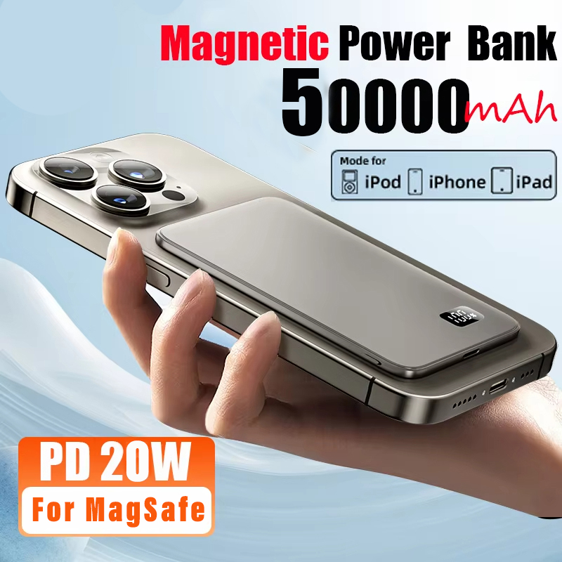 Power Bank Slim - 50000mAh Ultradunne Powerbank Magnetisch Draadloos Snel