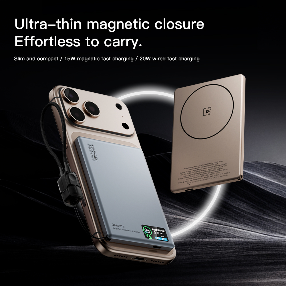 Power Bank Slim - Slimme display-scherm draadloze oplaad powerbank voor