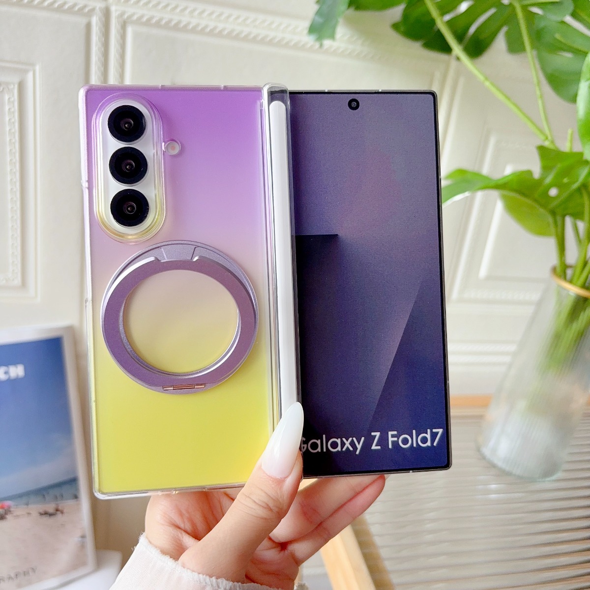 Phone Accessories Case - Transparante draaibare ringstandaard magnetische telefoonhoes voor