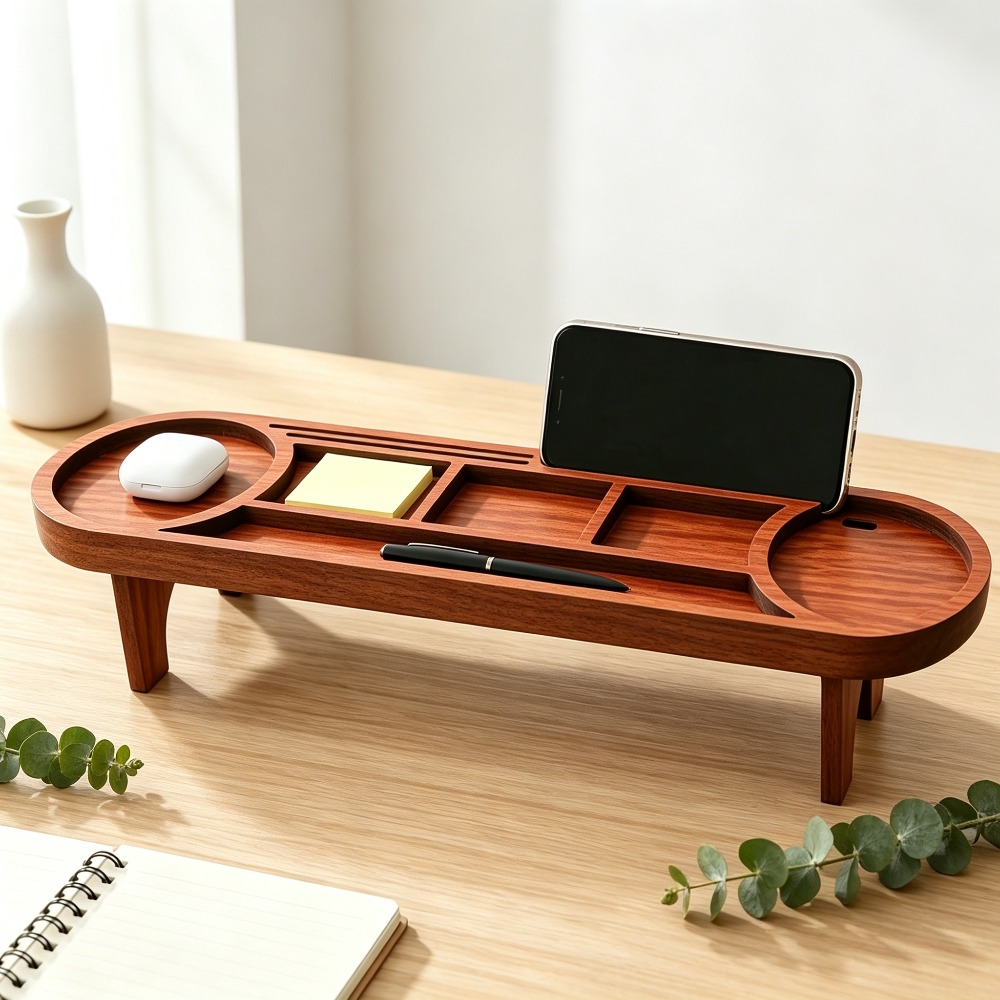 Phone Accessories Rack - Houten bureau-organizer met telefoonstandaard Multifunctioneel bureau-opbergrek