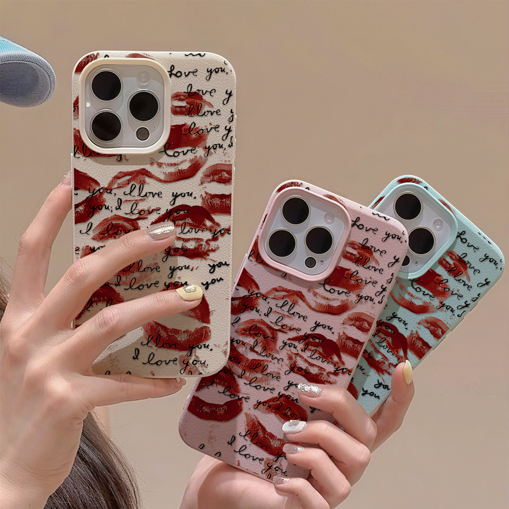 Phone Accessories List - Heldere Rode Lippen Lederen Telefoon Case